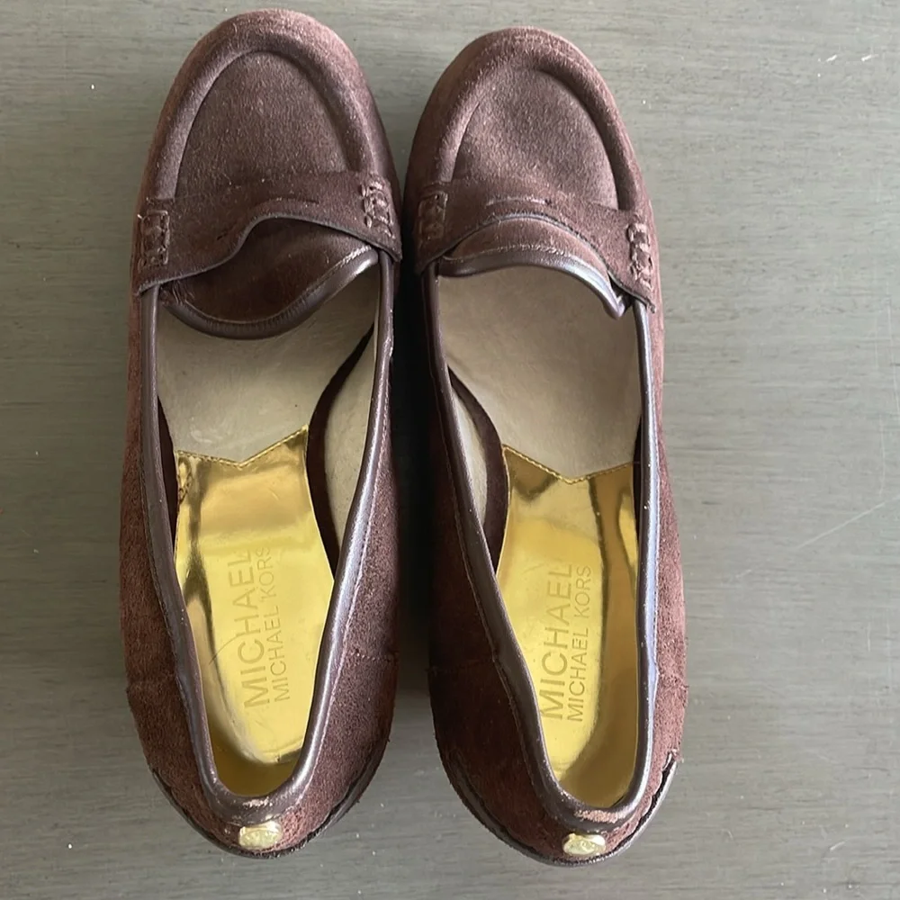 Michael Kors Brown Suede Leather Rory Loafer Wedge Shoes Women’s Size 8
